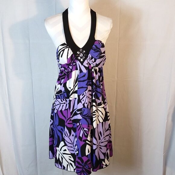 BCX Beaded Hawaiian Mini Halter Dress - Picture 1 of 9